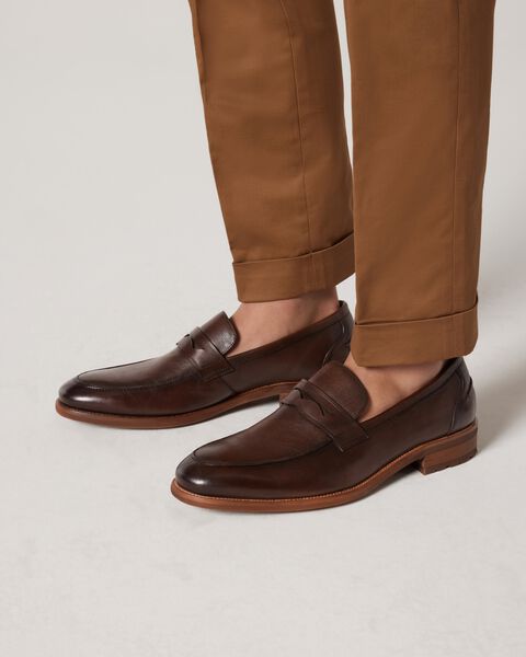 Leather Penny Loafers With Bolder Tread, Brown, hi-res
